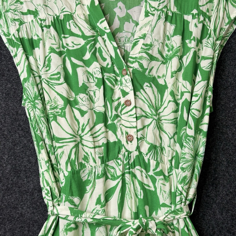Zara Dress Women L Green White Floral Belted Tiered Midi Boho Summer